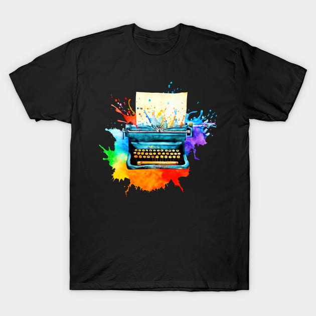 Watercolor Typewriter Writing Gift for Writer Creative Retro T-Shirt by dramabite